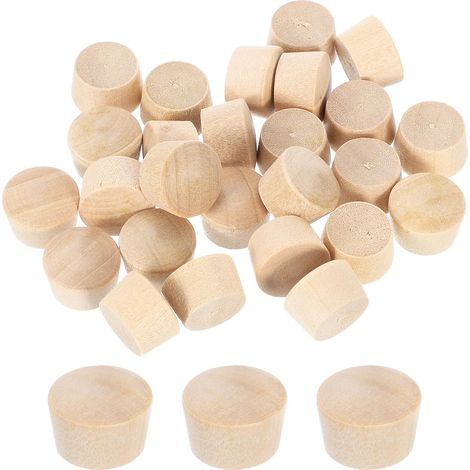 26pcs Bouchons de Fleurs en Bois, 12mm/0.47" Cache Vis en Bois Bouchons Bouteille Réutilisable Tête Plate pour Cacher Trous de Vis Décoration Meubles Travail Artisanat (13.5x12mm) (1/5)