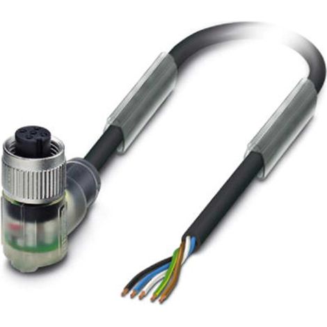 M12 Sensorleitung PVC mit LED 5-polig Buchse gewinkelt A-Kodierung, Länge 3,0 Meter tiefschwarz RAL 9005, Kabel Außendurchmesser 5,0mm - 1 Stück