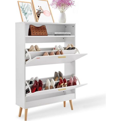 Facile d'Accès Meuble à Chaussures 2 Abattants Grande Capacité Rangement pour Bottes et Entrée 80x24x120 cm (1/5)