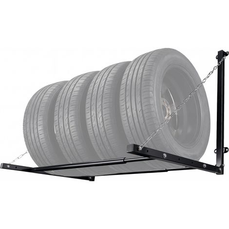 Wiltec Reifenhalter – 1370 x 730 x 705 mm, einstellbare Breite – für 4 Reifen – bis 130 kg – aus Stahl – für Wandmontage zur Lagerung von Reifen – Felgenbaum Reifenregal Felgenregal Reifenständer (1/5)