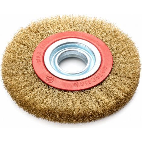 Brosse métallique de 15 cm en acier inoxydable pour meuleuse d'établi : polissage, ébavurage, décapage de la rouille et de la peinture (1/5)
