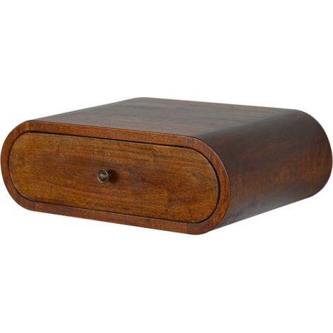 Table de chevet murale ronde en bois massif de châtaignier, 1 tiroir, marron