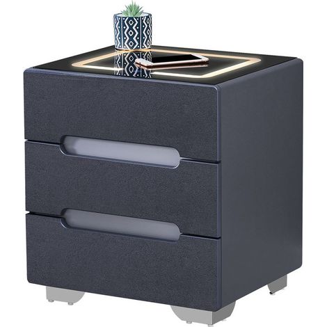 Bedside Table, Smart Night Stand with Wireless Charger, 3 Color Touch Control LED Light,  Black (1/5)