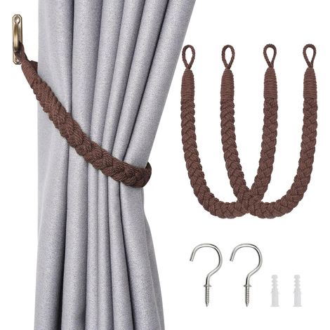 Lot de 2 Embrasses de rideau en corde de coton, crochets métalliques, style bohème, pour salon et bureau