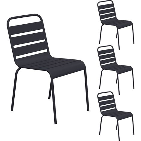 Lot de 4 chaises de jardin en métal gris - BACA