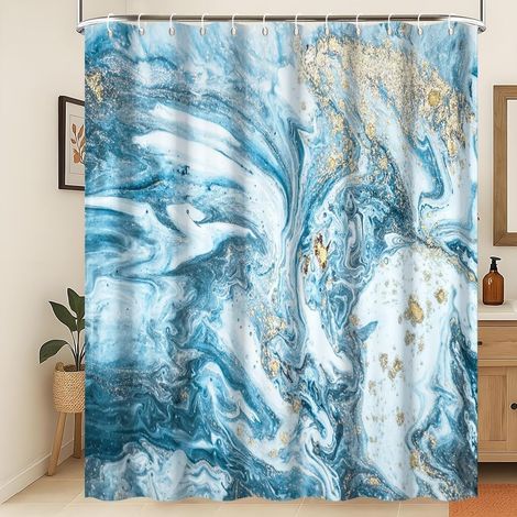 Rideau de Douche Bleu marbré Design Moderne et concis Rideau de Salle de Bain imperméable Abstrait Contemporain Esthétique Lavable Tissu Polyester Décoration de Salle de Bain 150x180cm (1/5)