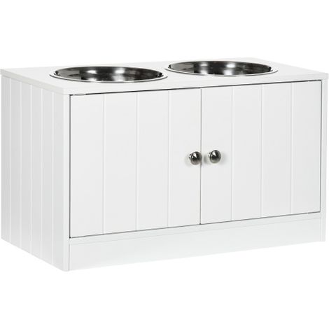 Ciotola per cani, supporto rialzato con due ciotole in acciaio inox, porta ciotole, capacità 44 litri, sportello magnetico, ciotola per cibo, ciotola per acqua, colore bianco, consegna in negozio. (1/5)