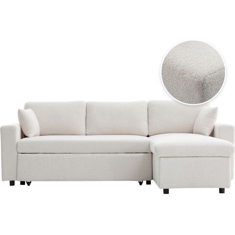 Loungitude – Canapé d'angle convertible réversible en tissu bouclette – Couchage 140 x 190 cm – Grand coffre de rangement – Dimensions 227 x 146 x 81 cm (1/5)