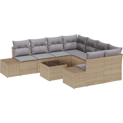 Maison Exclusive - Sofa Set mit Kissen 9 pcs Beige Poly Rattan
