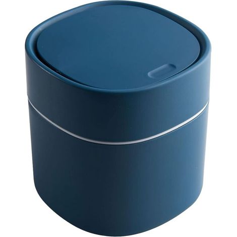 Papelera de sobremesa con tapa, mini papelera de plástico, papelera pequeña de sobremesa para dormitorios, comedores, baños, oficinas, etc. (Azul)