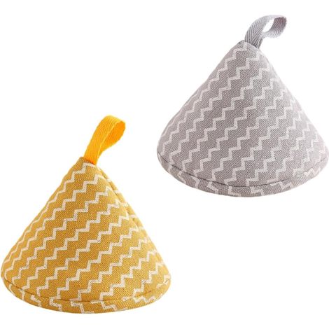 protectores de tapa de olla antiescaldaduras de algodón/lino, diseño triangular, reutilizables. (1/4)