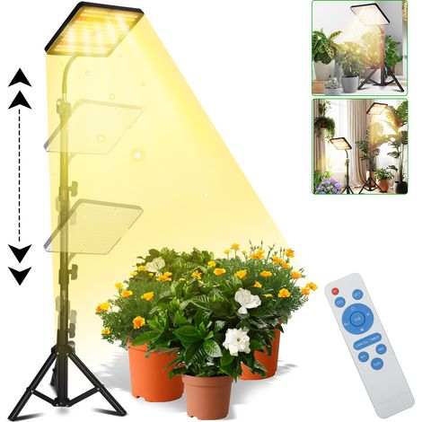 Jiubiaz Lampada LED a spettro completo per piante con treppiede e telecomando – Lampada per piante da 25 W con timer, 3 modalità di illuminazione, 10 livelli di regolazione dell'intensità luminosa per (1/5)