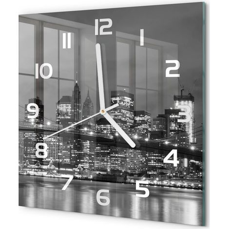 Horloge Murale Carrée Décoration Cuisine en Verre Trempé Silencieuse Moderne Manhattan, New York 30x30 cm (1/5)