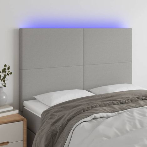 Armoire de tête de lit  Tête de lit à LED, Hauteur réglable pour Chambre Gris clair 144x5x118/128 cm Tissu -21404 (1/5)