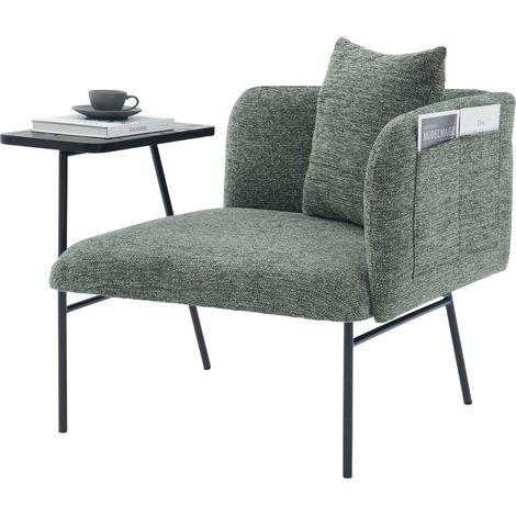 Fauteuil d'appoint en tissu vert émeraude avec table intégrée, poches latérales et assise confortable 250 kg, style nordique minimaliste – CHICFURN (1/5)