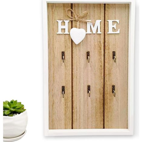 Key Cabinet, Wall Mounted Wooden Key Box with 6 Hooks for Hanging Keys, Wooden Key Box, Perfect Home Accessory, 30x20x3cm (1/5)