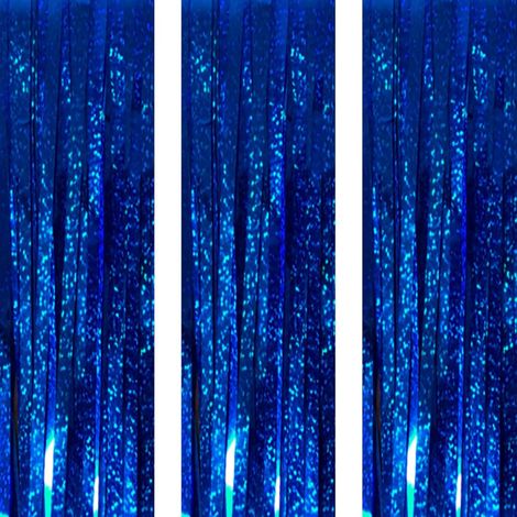 Pack de 3 Rideaux Laser Bleu 1x2m  Rideaux à Franges Miroitantes pour Fenêtre et Porte, Décoration de Fête