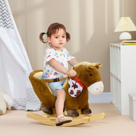 Cheval Bascule Enfants Sons Animaux Ceinture Sécurité Guidon Repose-pieds Charge Café Compagnie 40 kg 60x33x50cm