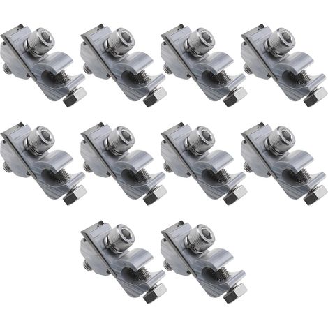 Lot de 10 pinces de mise à la terre pour panneau solaire - Adaptateur de serrage pour rail solaire - Accessoires pour système de montage solaire, toits, sols, abris auto (1/5)