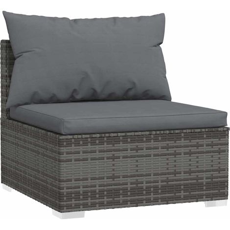 vidaXL Gartenmittelsofa mit grauen Kissen aus geflochtener Kunstoff