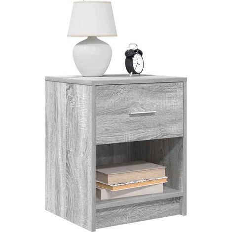 Mesitas de noche (2 unidades) con cajón, color gris, modelo , 40x34x50 cm
