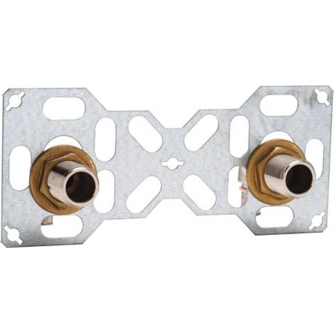 Riquier – Platine double robinetterie murale – Entraxe 150 mm – Fixation raccord – Filetage plomberie – Pour systèmes de plomberie