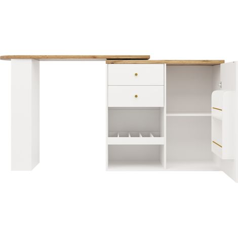 Mesa bar giratoria con almacenaje MDF 105 x 39 x 102 cm con 2 cajones y estantes abiertos HOMVRA (1/5)