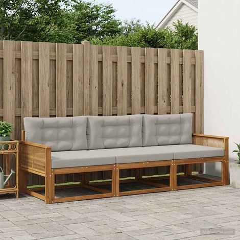 vidaXL Outdoor-Sofagarnitur mit Kissen 3 pcs Natur und Hellgrau (1/5)