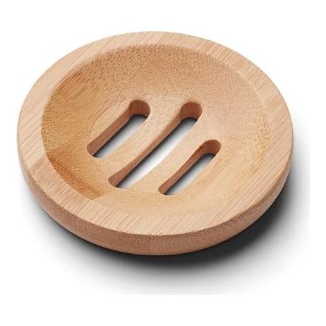 Porte-savon circulaire en bambou - Porte-savon égouttoir pour savon dur, pour lavabos et douches - 8 cm x 8 cm x 1,5 cm (1/5)