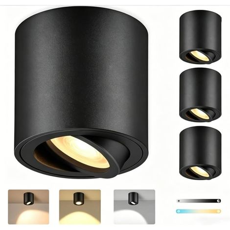 Lot de 4 plafonniers LED modernes, spots inclinables à intensité variable, 3000K-6000K, près des lampes cylindriques de plafond pour le couloir, l'entrée, le salon, la chambre à coucher (1/5)