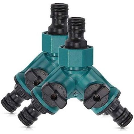 2-Way Splitter with Shut-Off Valve Hose Connector Set Garden Hose Water Separator for Faucet 3/4 Inch Connector 2pcs (1/5)