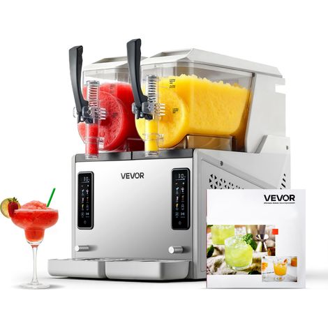 VEVOR Machine a Granite 2x3 L, Machine a Boissons Glacees Autonettoyante, pour Granitas Margarita Milk-shake Restaurant Cafe Bar Maison, Distributeur de Boissons Frappees avec 5 Programmes Predefinis