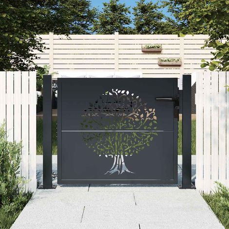 Portail de jardin-Portillon de jardin anthracite 100x75 cm acier conception d'arbre (1/5)