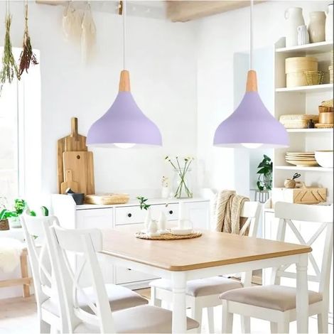 Lot de 2 Moderne Lustre Suspension en Métal,Lampe Luminaire Style Edison pour Restaurant Cafe Bar,Violet,20cm (1/4)