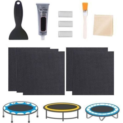 Trampolin-Reparaturset 10 cm – Reparieren Sie Risse oder Löcher in der Trampolinmatte – Quadratische Klebeflicken mit Spachtel und Handschuhen, 10 x 10 cm (1/5)