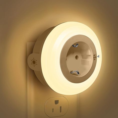 Veilleuse avec Capteur Crépusculaire, Veilleuse Enfant LED Blanc chaud Prise Électrique, Lampe à douille luminosité réglable pour Chambres, Cuisines, Couloirs, Salles de Bains Escaliers (1/5)
