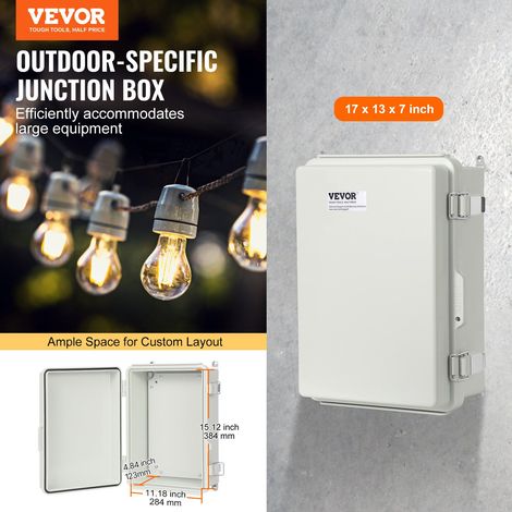 Boîte de jonction électrique, 430x330x180 mm boîtier électrique plastique ABS couvercle à charnière, loquet en acier inoxydable, étanche IP67 à la poussière pour projets électriques extérieurs (1/5)