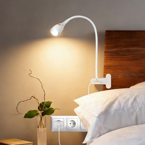 Lampe de Bureau à Pince Tout Métal, 2 Modes d’Éclairage 3000K/Ambre Flexible à 360° Lampe Lecture, avec Adaptateur USB C, Éclairage Doux, Livre, Nuit, Voyage, Chambre à Coucher, Blanc (1/5)