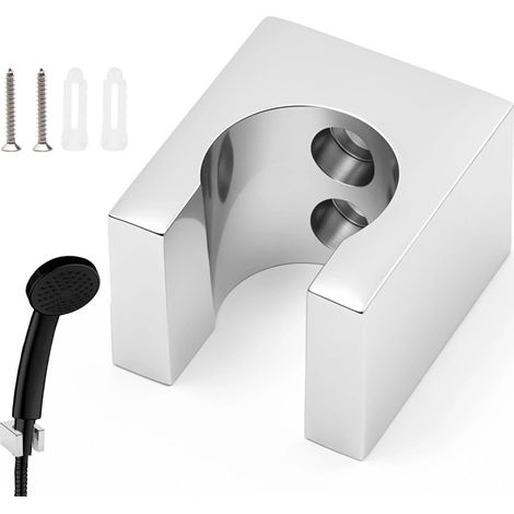 Accroche Pommeau de Douche, Carré Support Douchette, Fixation Pommeau de Douche en Alliage Zinc, Argentée Porte de Douchette Mural, avec Vis et Tube D'expansion, pour Maison, Hôtel, Salle Sport (1/5)