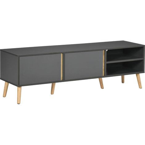 Organiser votre Salon Meuble TV Moderne Scandinave 2 Portes 2 Niches avec Passe-Câbles pour Écran 55 Pouces (1/5)