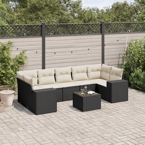 vidaXL Salon de jardin 8 pcs avec coussins noir résine tressée (1/3)