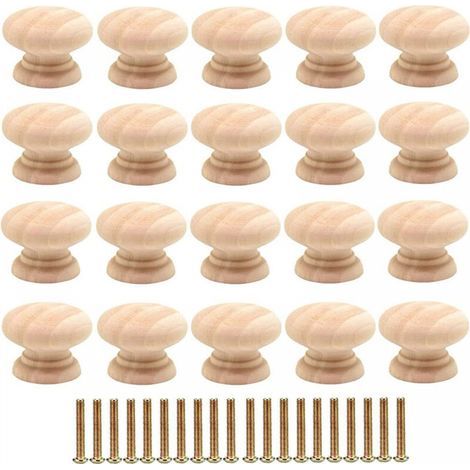 20 tiradores redondos para cajones de 35 mm, tiradores de madera para muebles, estilo sencillo para cajones, armarios y mesitas de noche, tiradores pequeños de un solo orificio para puertas de armario (1/4)