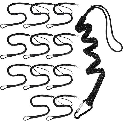 Lot de 12 Cordons Porte-Outils avec Boucle Métallique Simple et Extrémité Réglable, Longueur Standard, avec Verrouillage à Vis en Aluminium Noir (1/4)