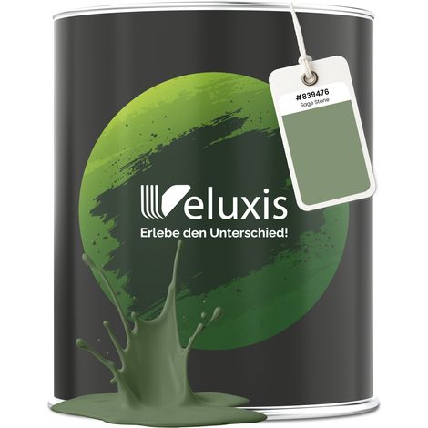 Pittura murale verde salvia grigio opaca per interni – Copertura classe 1, senza COV, senza primer, a goccia – Soggiorno e camera da letto – 2,5 L – Veluxis (Sage Stone) (1/5)