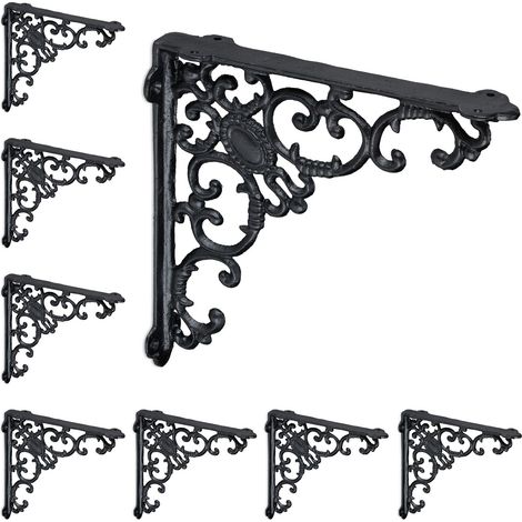 8 Escuadras Estantería Retro, Hierro Fundido, Estilo Barroco, Soportes Repisas, Envejecidas, Color negro (1/5)