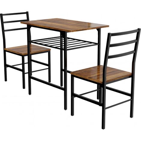 Ensemble table à manger avec 2 chaises, table de cuisine pour 2 places, piètement métallique, couleur marron (1/5)
