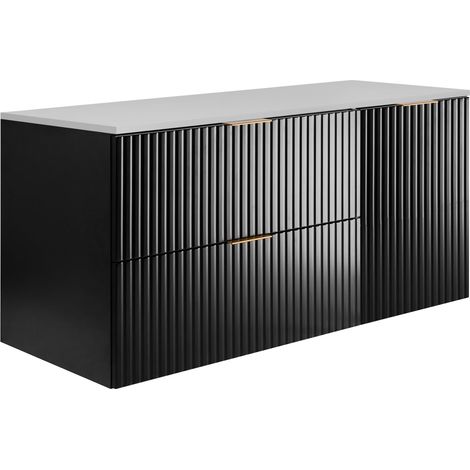 Set da bagno: mobile con cassetti e mobile con ante 57×46×120 cm, colore: nero / bianco, maniglia oro (1/5)
