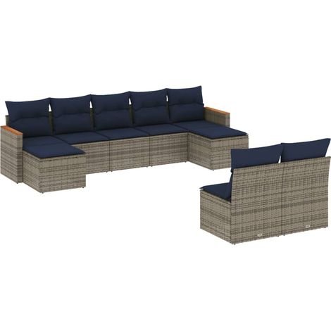 9-teiliges Gartensofa-Set mit Kissen, grau, Polyrattan vidaXL (1/5)