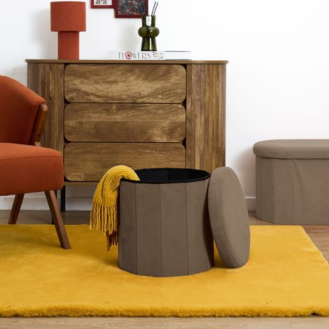 Coffre Pouf Pliable - HOME DECO FACTORY - Jules - Côtelé - Taupe (1/4)