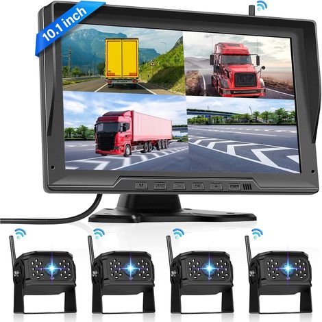 Caméra de Recul Numérique sans Fil, 4 Caméra Voiture avec IPS 10,1 Pouces Moniteur 4 Split Vision Nocturne avec écran Enregistrement +Étanche IP68 Caméra de Recul Camion Camping Car Remorque (1/5)